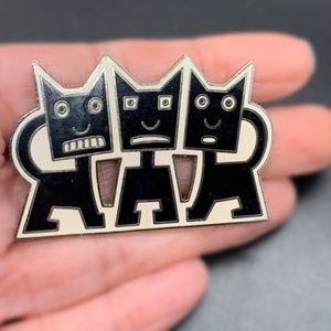 Michael Bedard Acme Studio Los Angeles Vintage Enamel Black Three Cats Brooch 2"